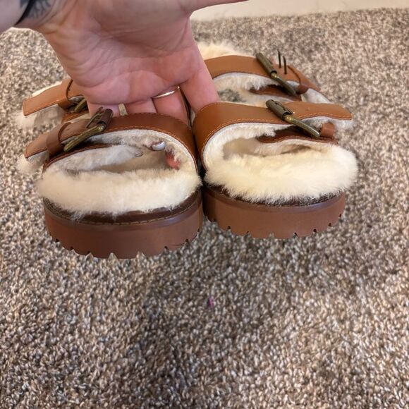 NWOB Madewell The Shearling-Lined Madelyn Sandal Golden Pecan 9 Leather NA977 - Picture 10 of 13